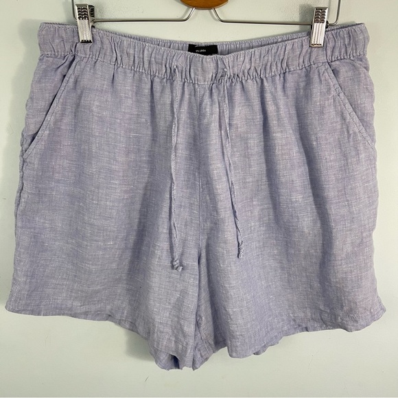 Tahari Plus Size 1X Blue 100% Linen High Rise Pull-On Shorts Pockets - Picture 3 of 10